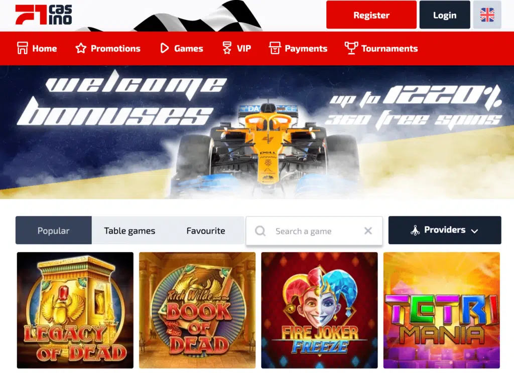 F1 casino homepage